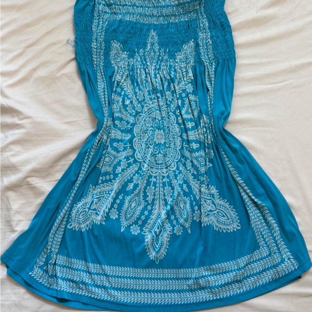 Strapless Boho Blue Bandana Sundress